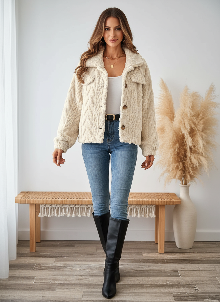 Cozy Textured Fleece Button-Up Outerwear