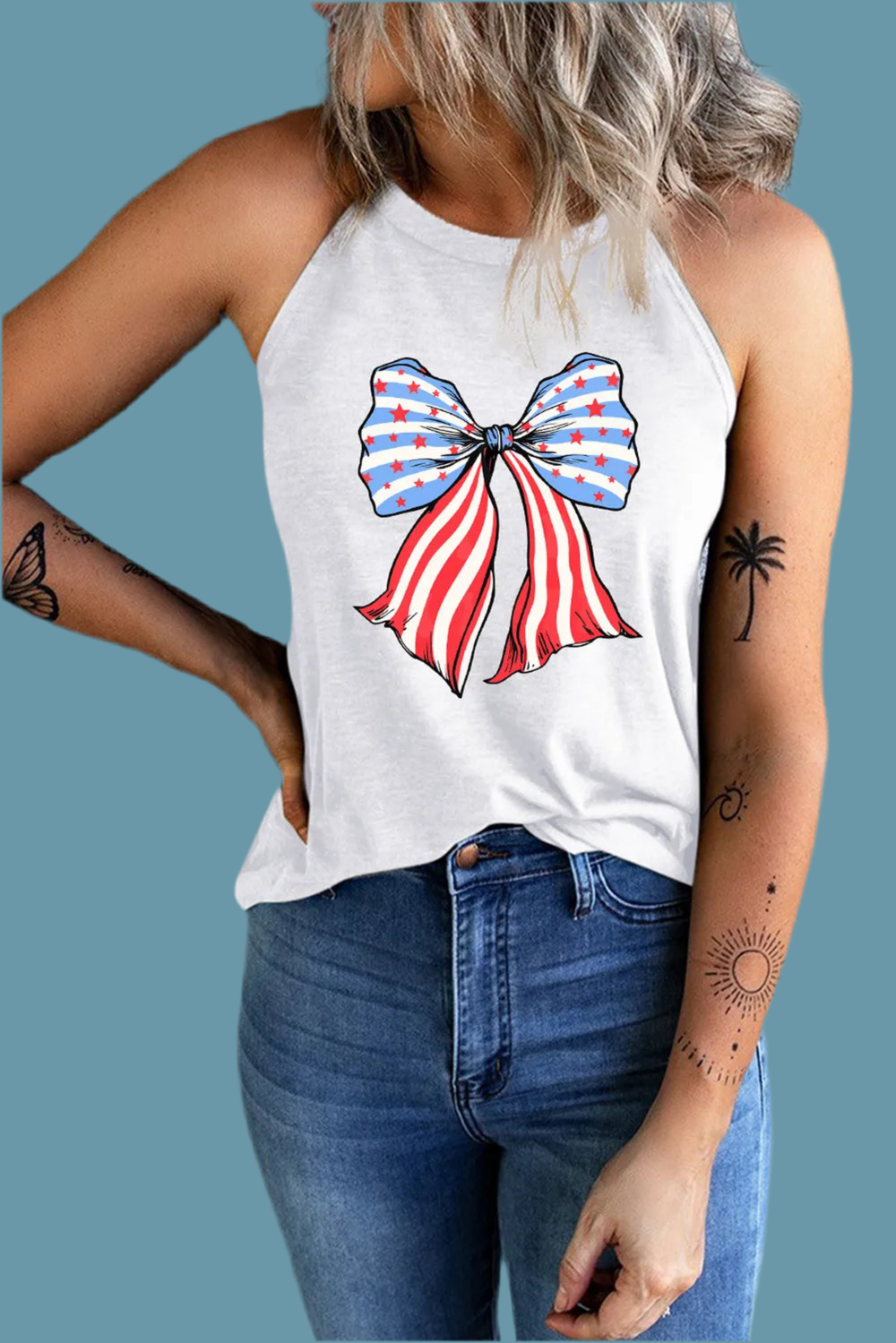Bow Graphic Grecian Neck Tank