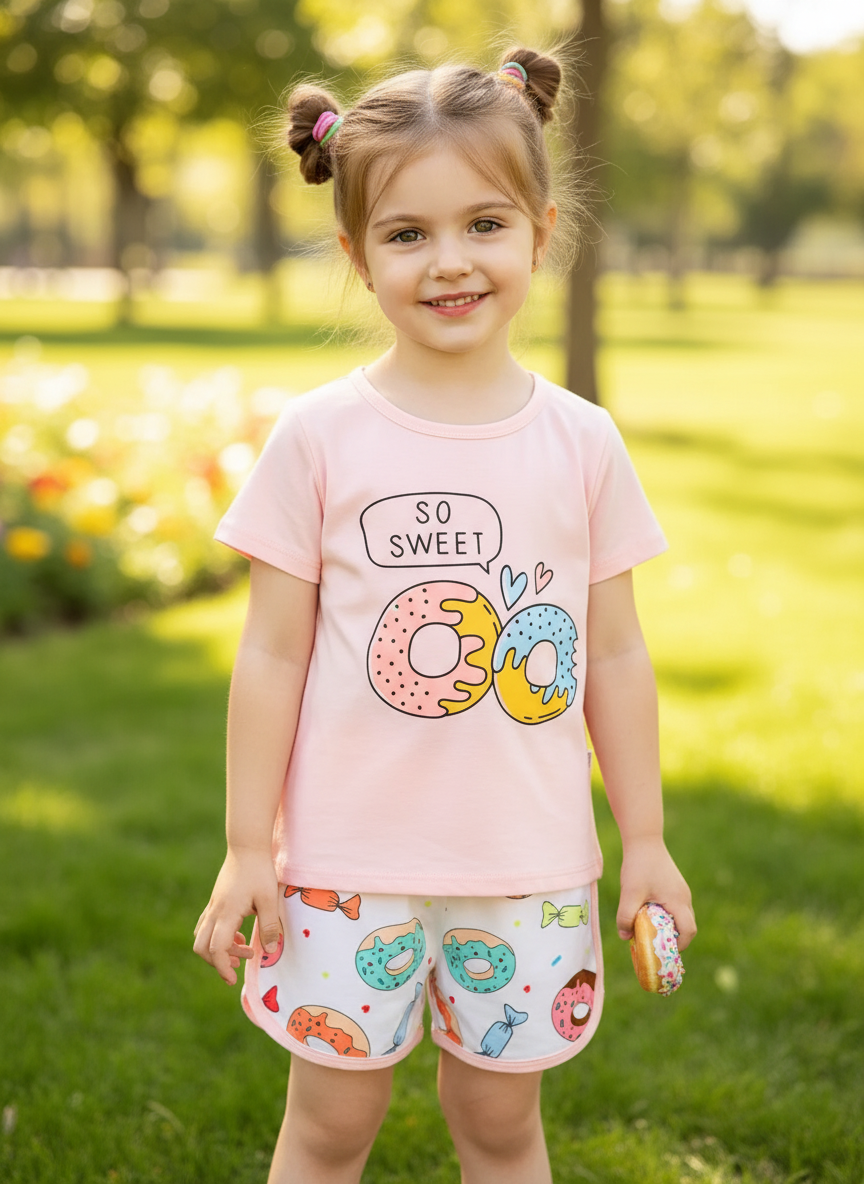 Children's Donut Round Neck Top and Pants Set