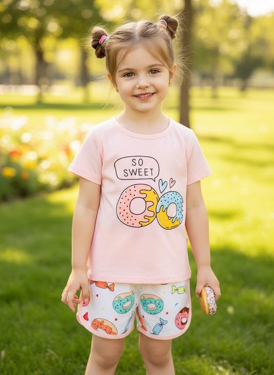 Children's Donut Round Neck Top and Pants Set