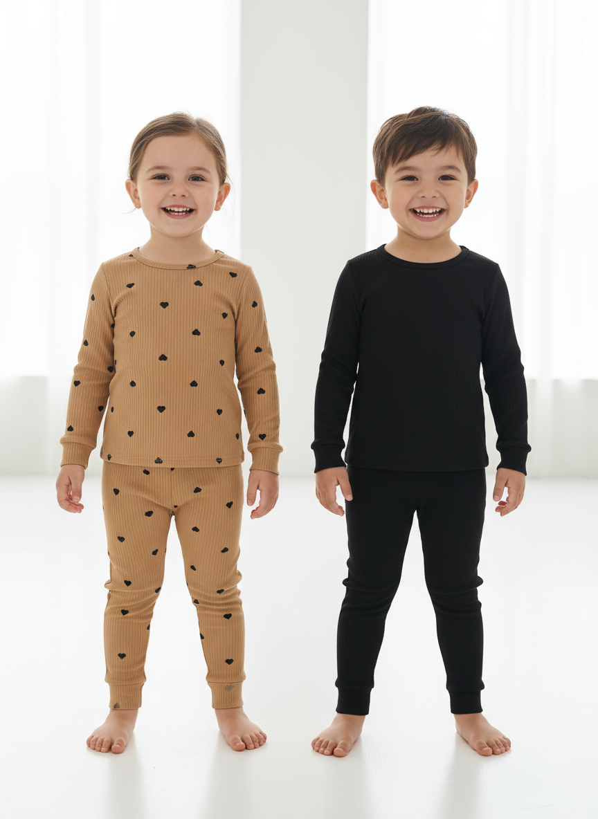 Children's Heart Print Ribbed Top and Pants Set