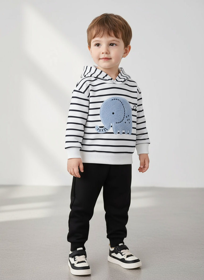 Children's Striped Elephant Hoodie & Pants Set