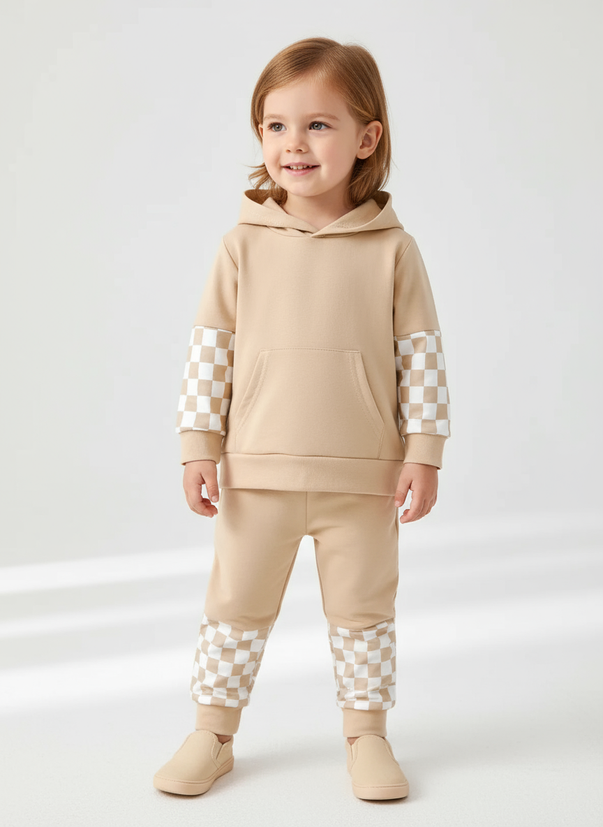 Checkered Long Sleeve Sweatshirt and Pants Set