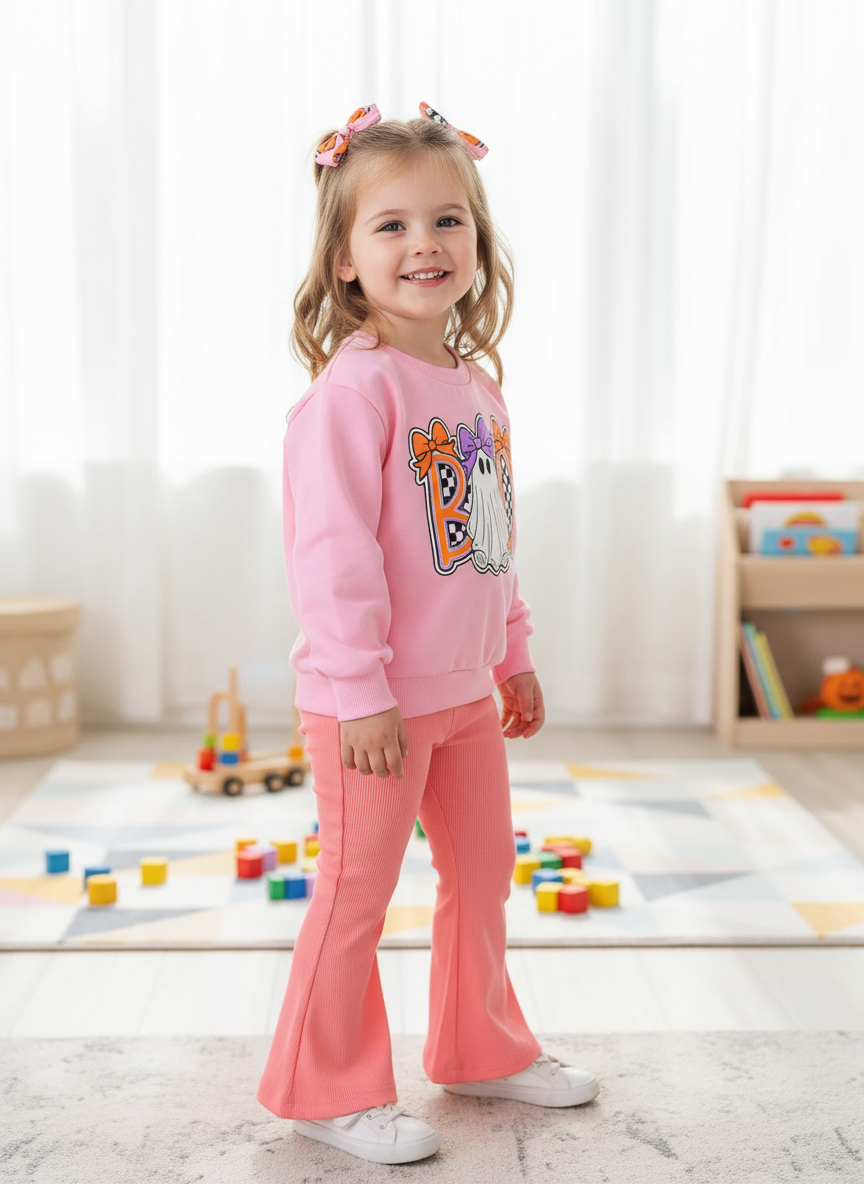 Children's Halloween Graphic Sweatshirt and Flare Pants Set