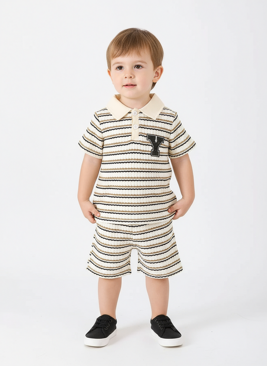 Children's Striped Short Sleeve Polo and Pants Set