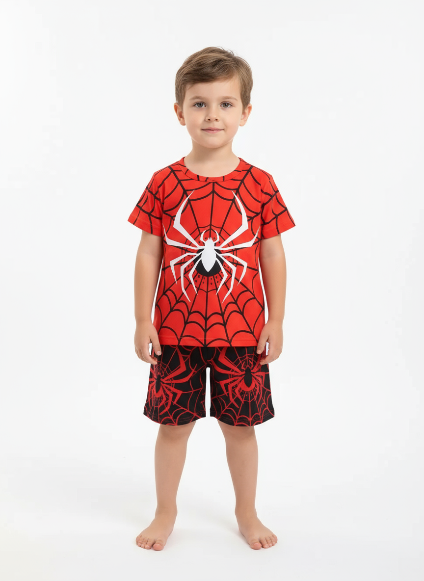 Children's Spider Round Neck Short Sleeve T-Shirt and Pants Set