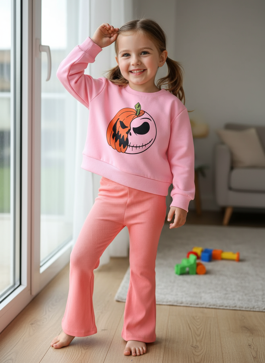 Children's Halloween Graphic Sweatshirt and Flare Pants Set