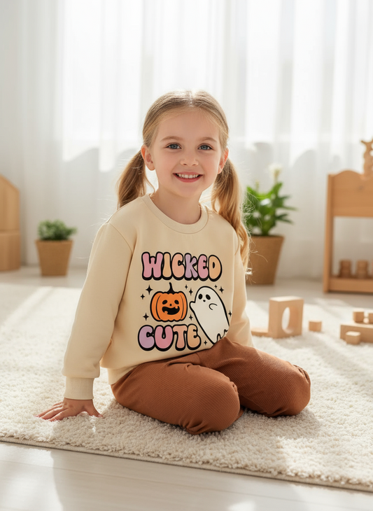 Children's Halloween Graphic Round Neck Top and Pants Set