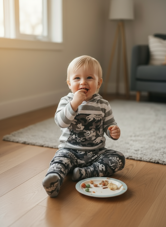 Children's Striped Hooded Bodysuit and Camouflage Pants Set