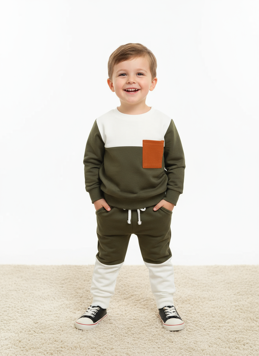 Children's Color Block Pocket Detail Top and Pants Outfit Set