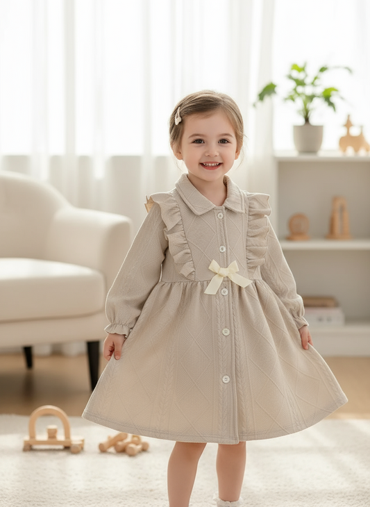 Children's Ruffled Bow Collared Neck Dress