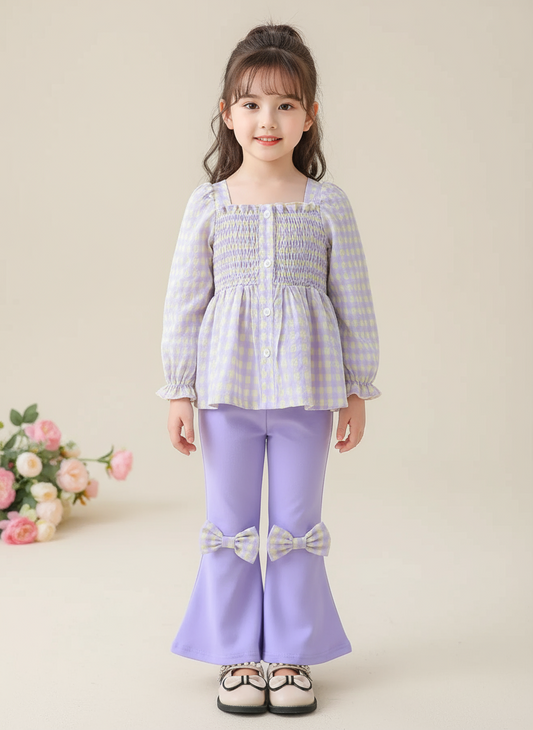 Children's Gingham Smocked Top and Bow Pants Set