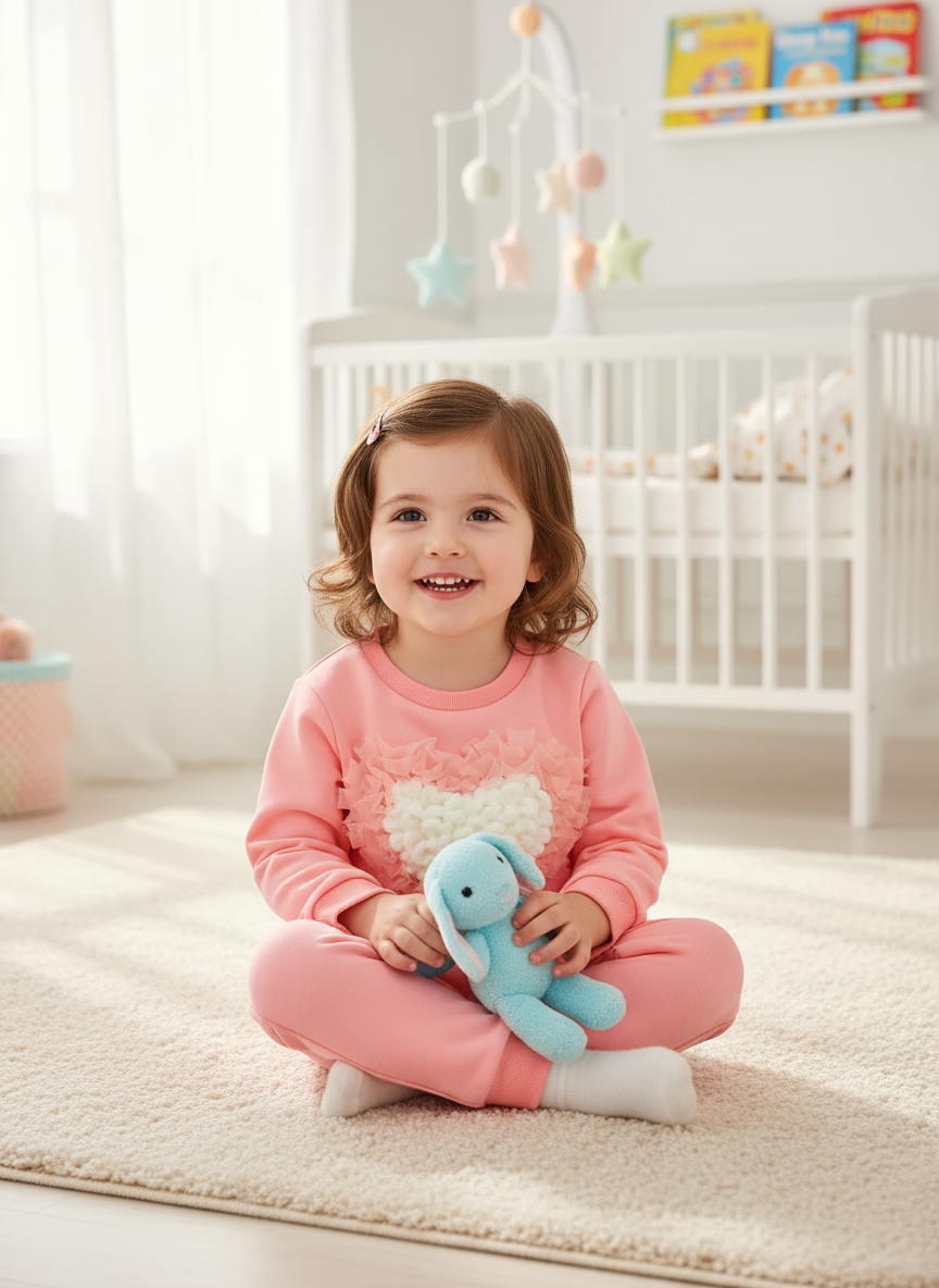 Children's Heart Round Neck Top and Pants Set