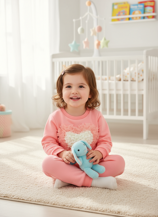 Children's Heart Round Neck Top and Pants Set