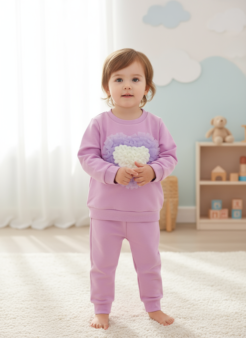 Children's Heart Round Neck Top and Pants Set