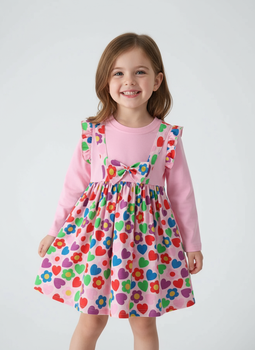 Children's Ruffled Printed Long Sleeve Dress