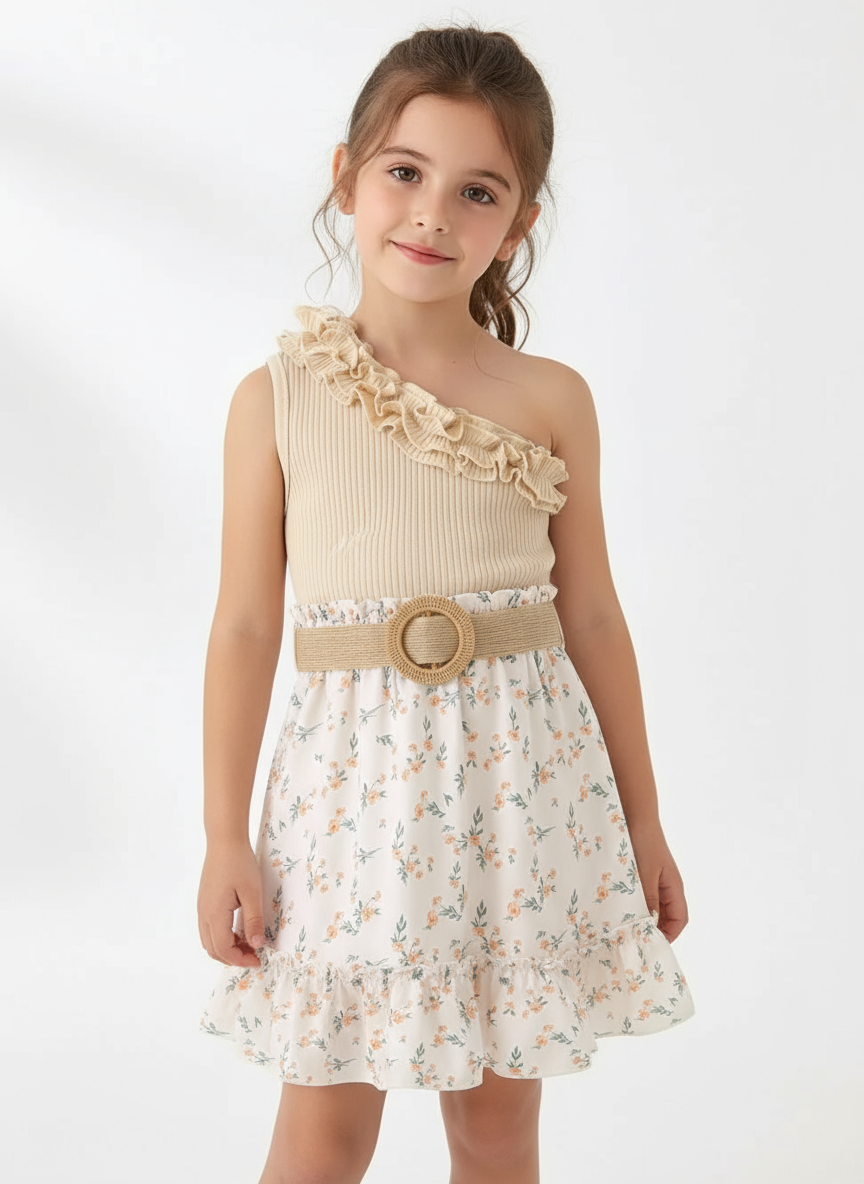 Single Shoulder Top and Printed Skirt Set