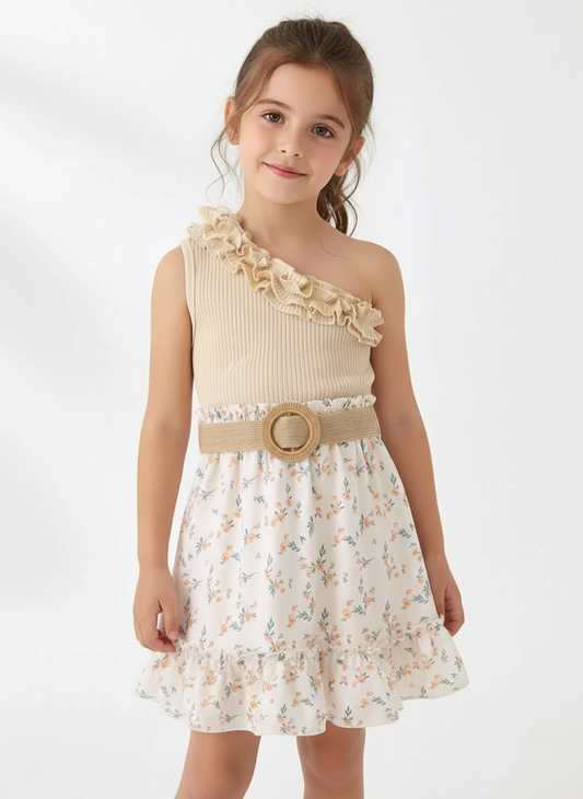 Single Shoulder Top and Printed Skirt Set