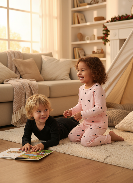 Children's Heart Print Ribbed Top and Pants Set